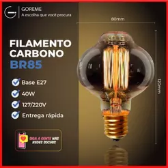 Lâmpada Filamento Carbono BR85 40W E27 LUZ QUENTE (AMARELO) Âmbar 110V~220V