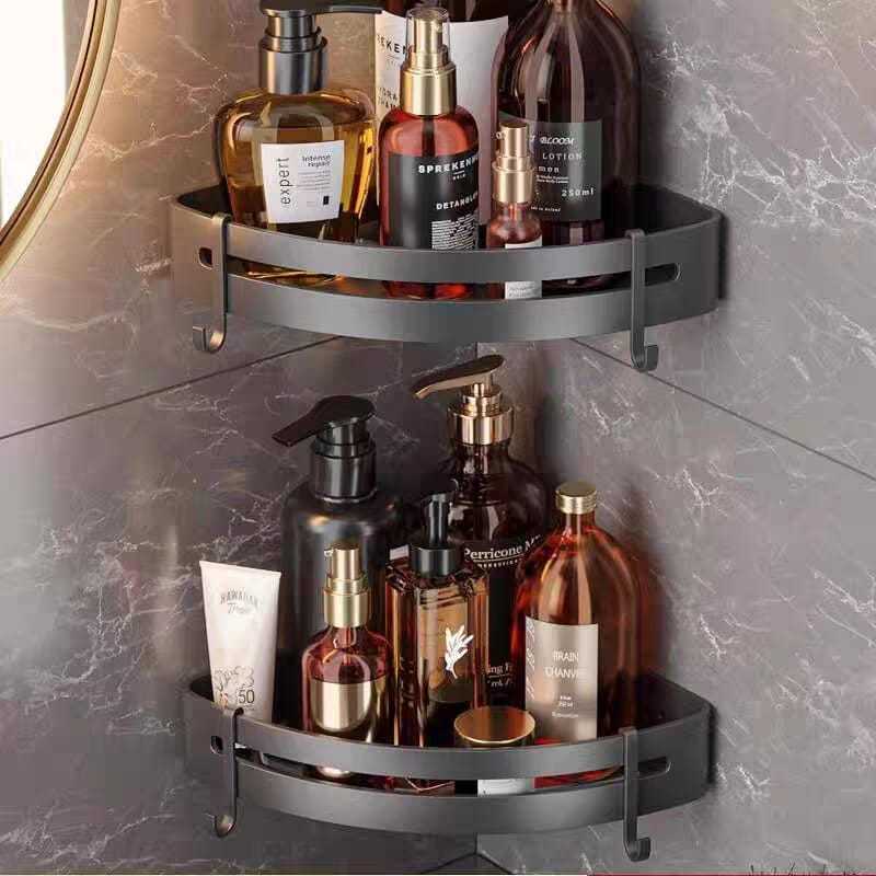 Kit 2 Suportes de Shampoo Preto Luxo De Alumínio Para Banheiro Montado Na Parede Prateleira
