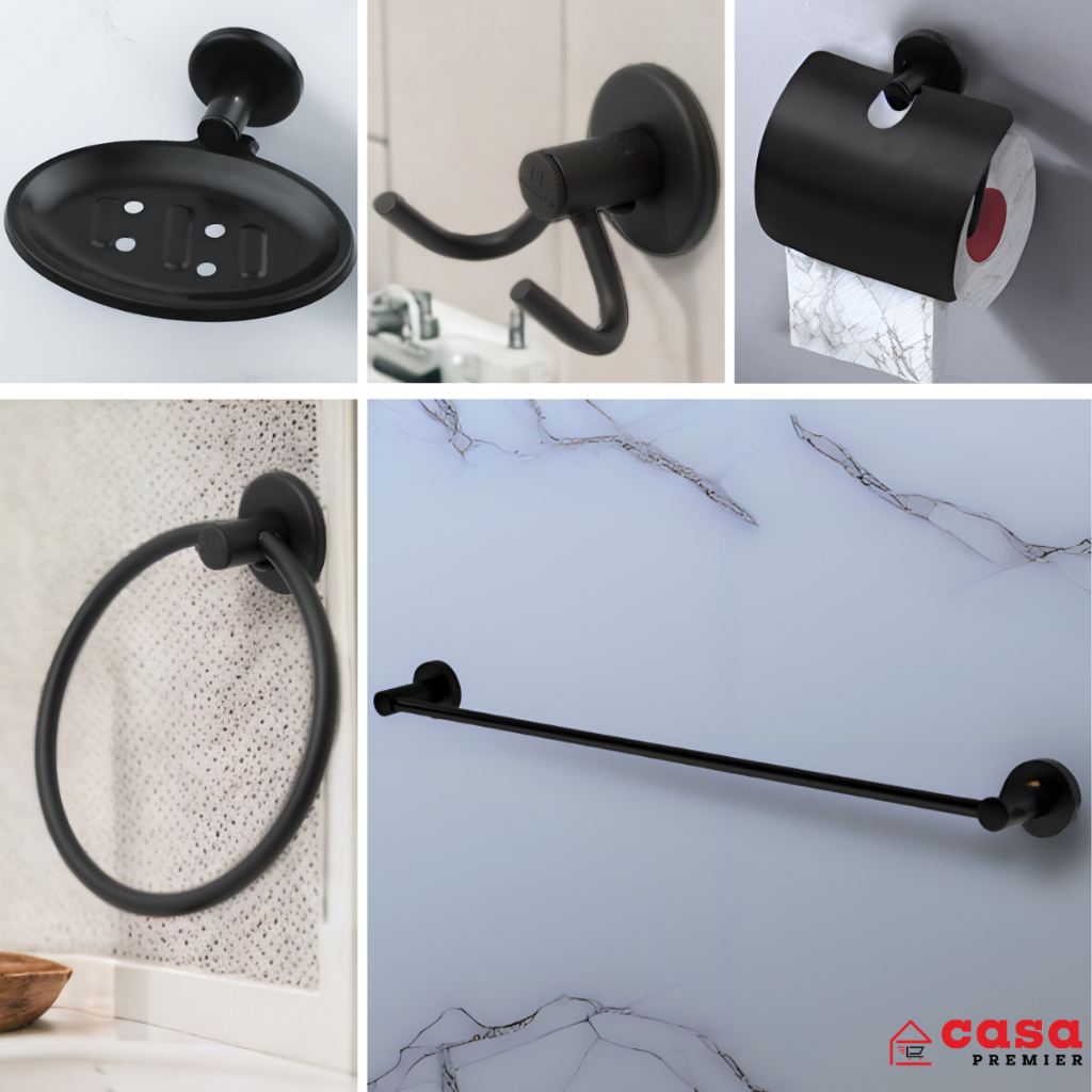 Kit Acessórios Banheiro Lavabo Lavatório Preto Fosco 05 Peças Completo