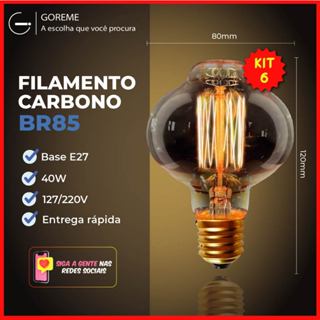 Kit 6 Lâmpada Filamento Carbono BR85 40W E27 LUZ QUENTE (AMARELO) Âmbar 110V~220V em Oferta na Shopee
