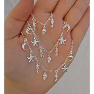 Kit Choker Tornozeleira Pulseira Fundo do Mar em Prata 925