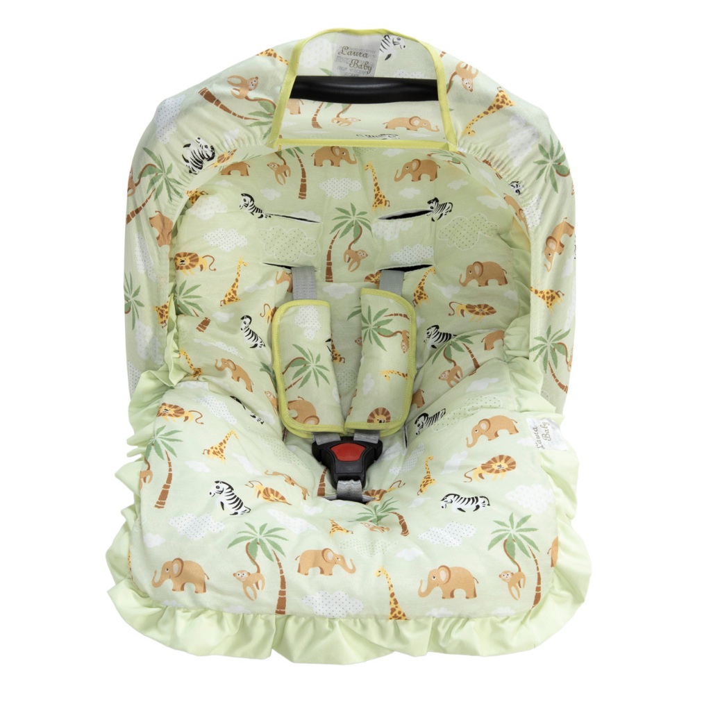 Kit 3 Peças Para Bebê Conforto Capota Solar, Capa, Protetor de Cinto Estampa Safari