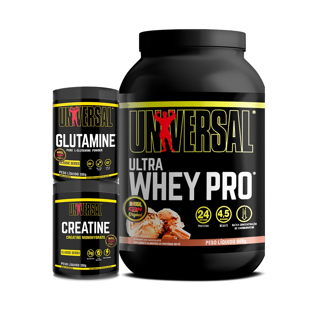 Kit Ultra Whey Pro 900g + Creatine 300g + Glutamine 300g - Universal