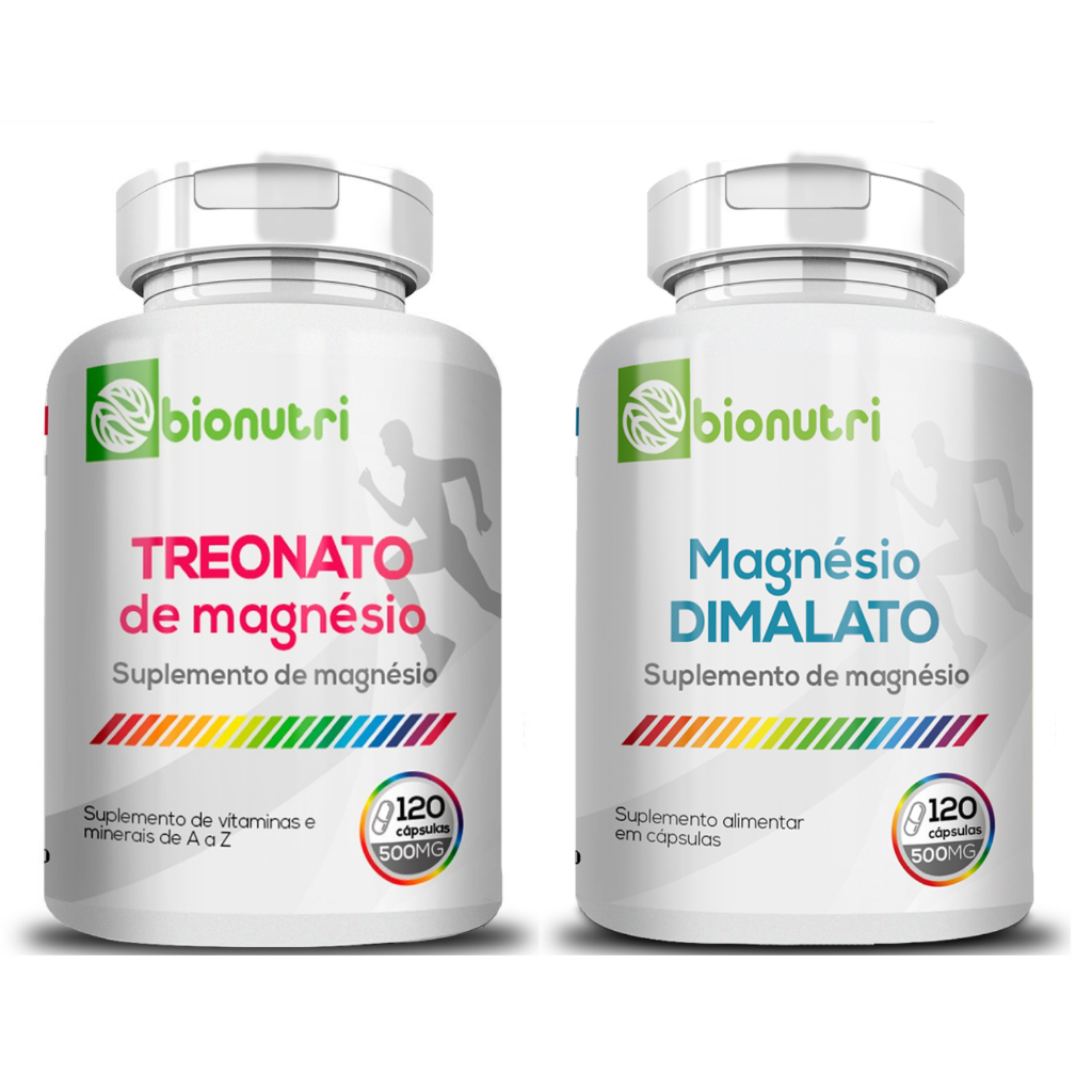 Kit Treonato De Magnesio + Magnesio Dimalato 500mg 120 Capsulas - Bionutri