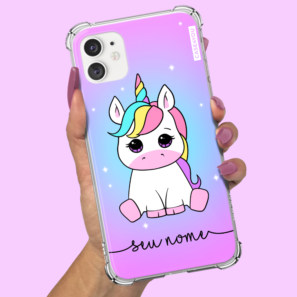 Capa Capinha de celular Personalizada Anti-impacto com nome Unicórnio Colorido 2