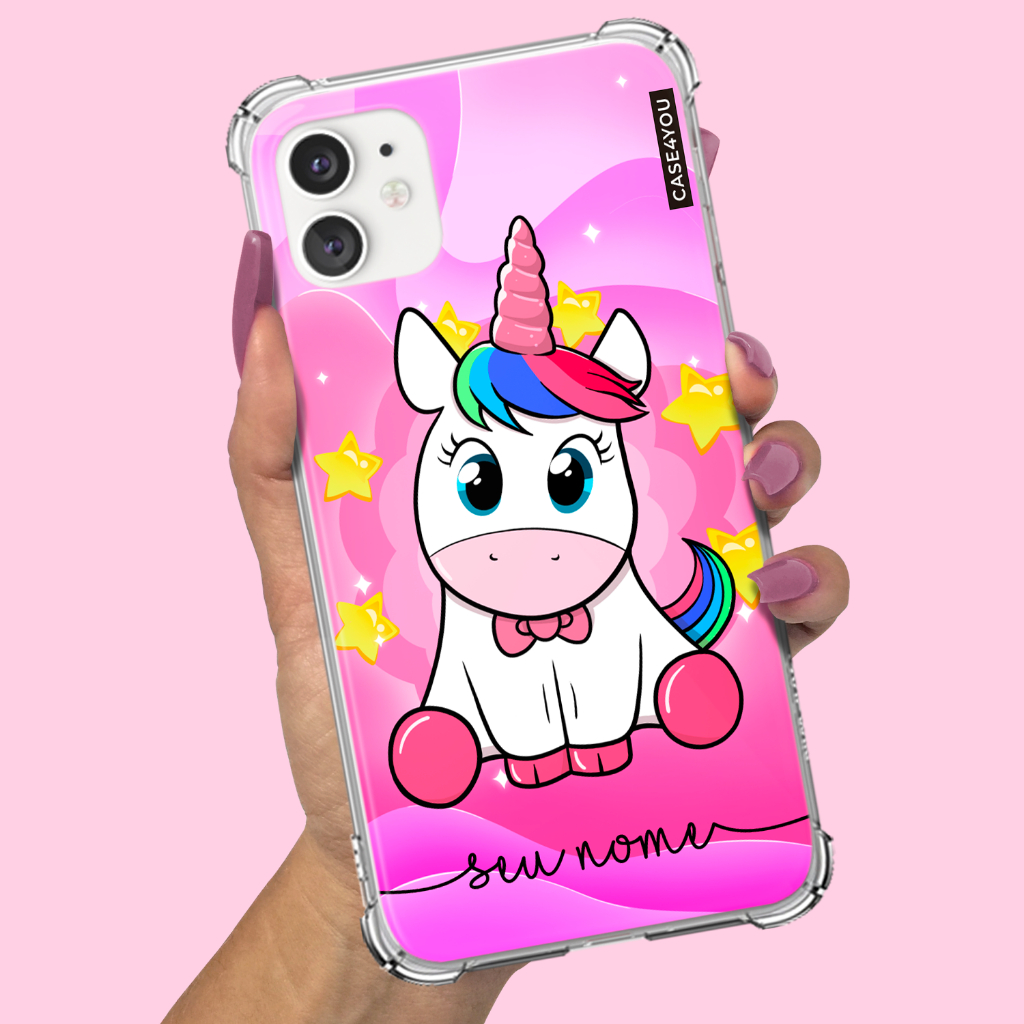 Capa Capinha de celular Personalizada Anti-impacto com nome Unicórnio Colorido 4