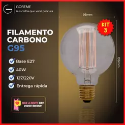 Lâmpada Filamento Carbono G95 40W E27 LUZ QUENTE (AMARELO) Âmbar 110V~220V