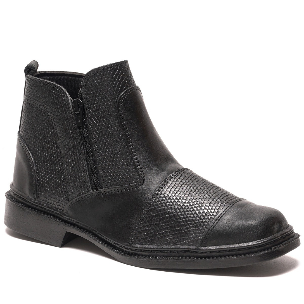 Bota Botina em Couro legítimo Preta Casual de zíper Social Clássica 100% couro Barata