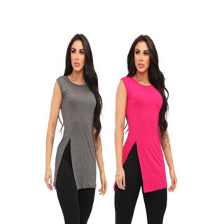 Kit 2 Blusas regata tapa bumbum vest legging machão academia feminina cobre leg legging ref 82