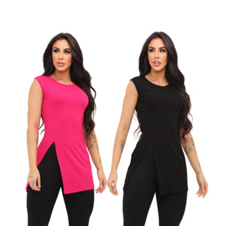 Kit 2 regatas vest legging machão tapa bumbum academia fitness blusa feminina cobre leg