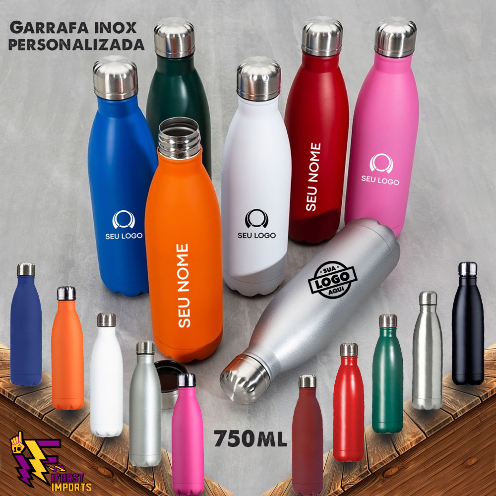 Garrafa Personalizada 750ml  Inox   com tampa rosqueável e Cor fosca Squeeze Personalizada no laser em Oferta na Shopee