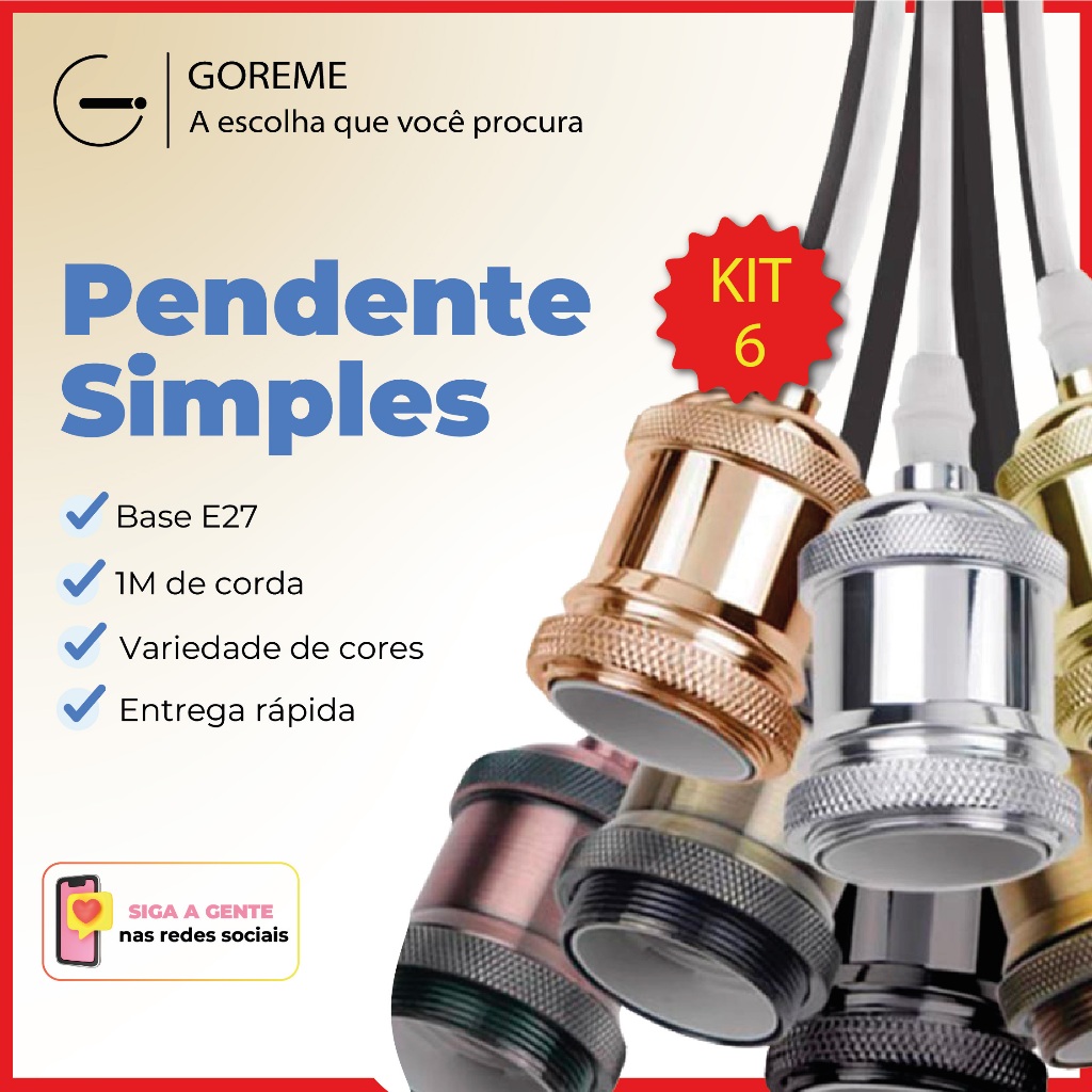 Kit 6 Pendente Antigo Vintage Rustico Decorativo E27 LED A1 VERDE | PRETO | VERMELHO | DOURADO | PRATA em Oferta na Shopee