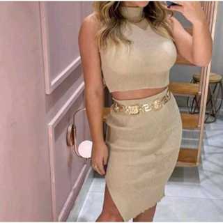 Conjunto Cropped e Saia Midi Tricot Modal / Nova Coleção / Gola Alta / Tendência / Diversas Cores / Moda Blogueira / Envio 24Hrs