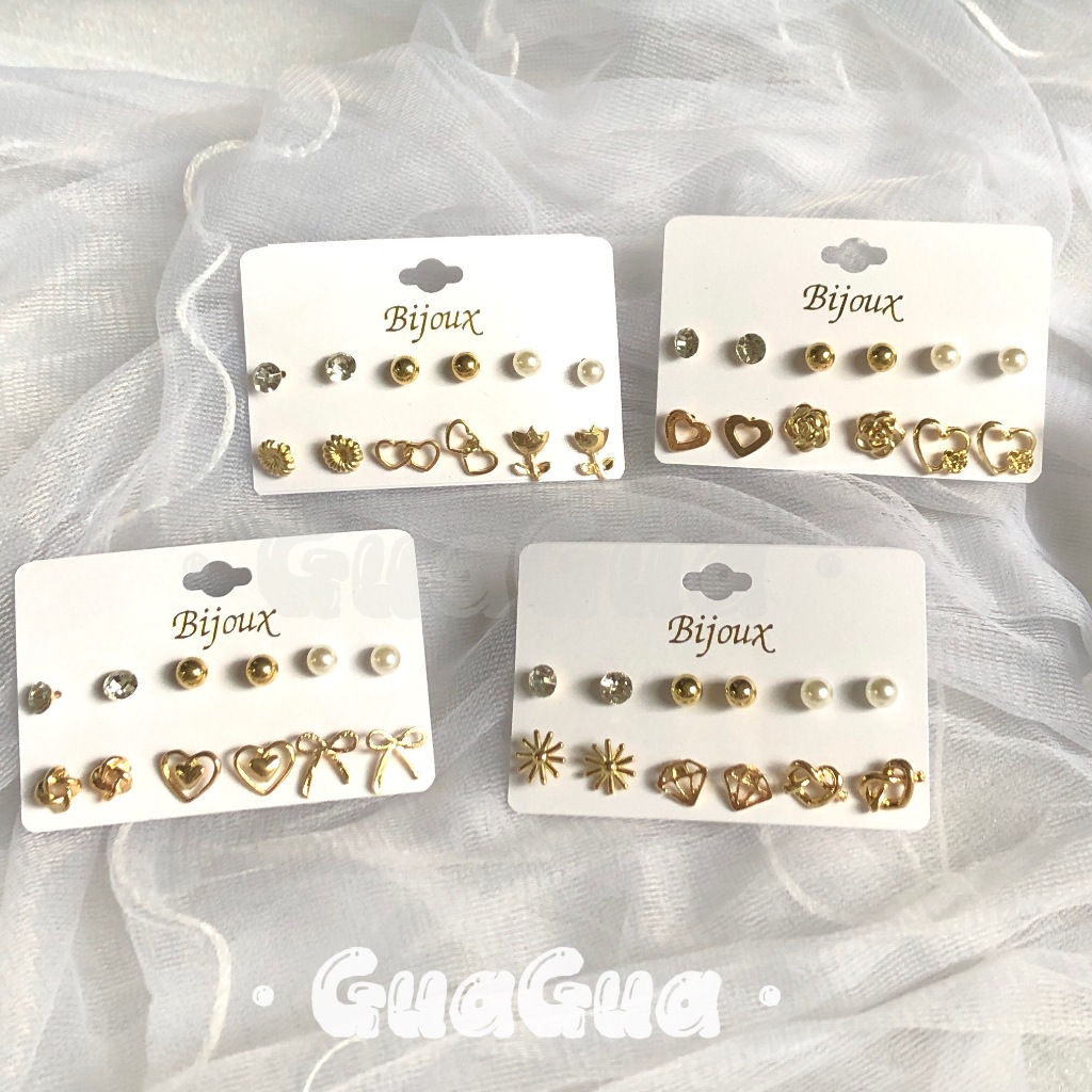 6 Pares de Brincos Casuais De Pérolas De Strass /6 pares brinco dourado