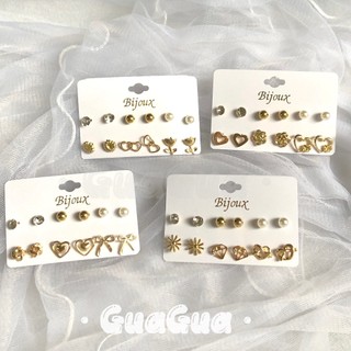 6 Pares de Brincos Casuais De Pérolas De Strass /6 pares brinco dourado