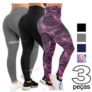 Kit 03 Calça Legging Suplex Feminina Cintura Alta
