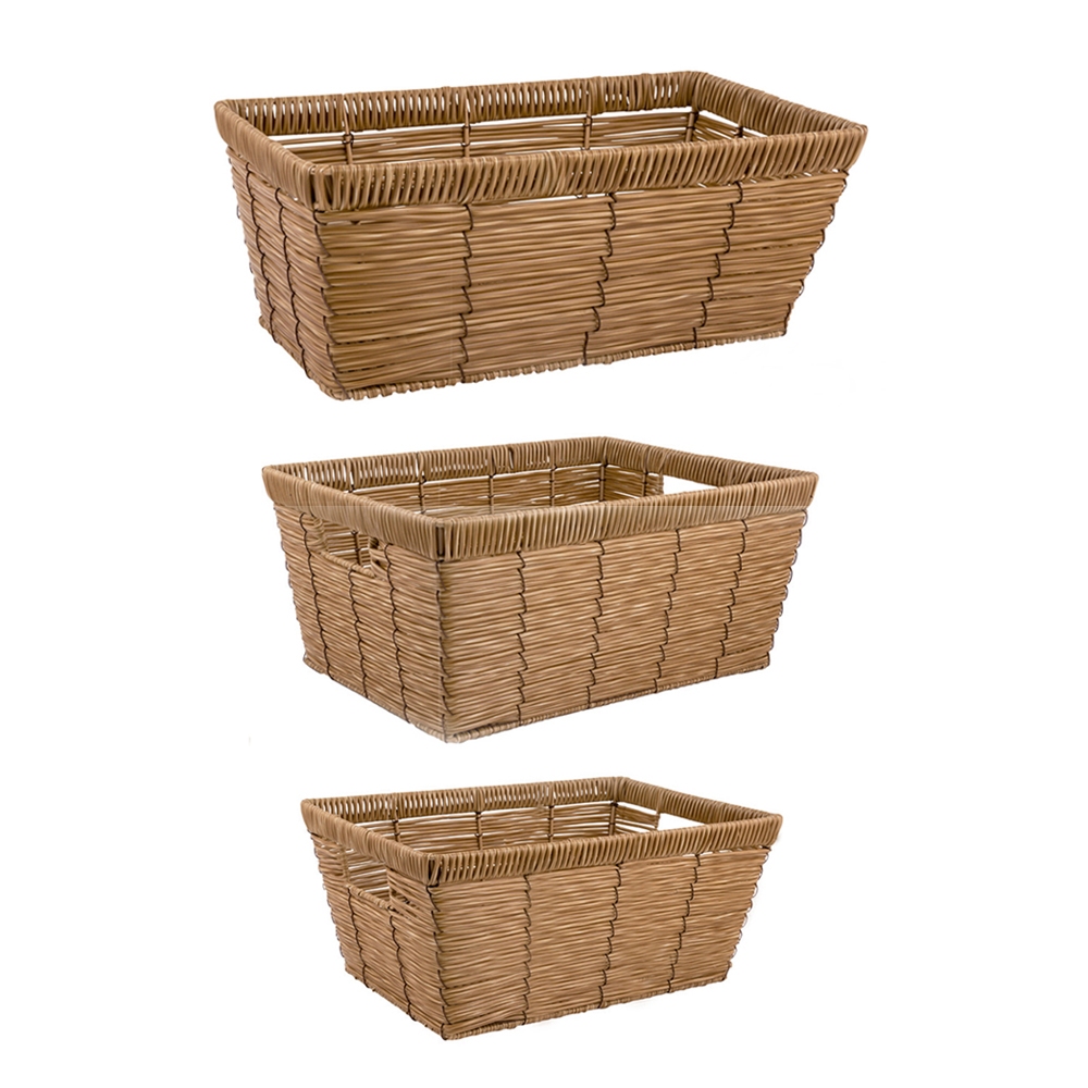 Jogo 3 Cestos Retangular de Rattan Claro Mimo Style em Oferta na Shopee