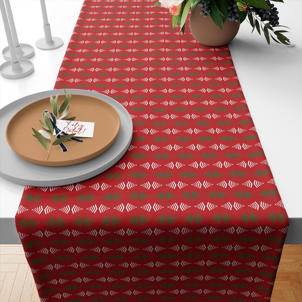 Caminho de Mesa Trilho Passadeira Retangular 4 ou 6 Lugares 1,35x0,40 Decorativa - PATTERN NATAL VERDE VERMELHO