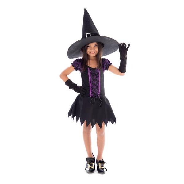 Fantasia Bruxa Morceguinho Infantil Com Chapeu E Luvas Roxo
