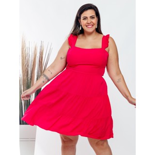 Vestido Curto/Plus Size/Com Alça Babado/Amarraçao/Liso/Moda feminino