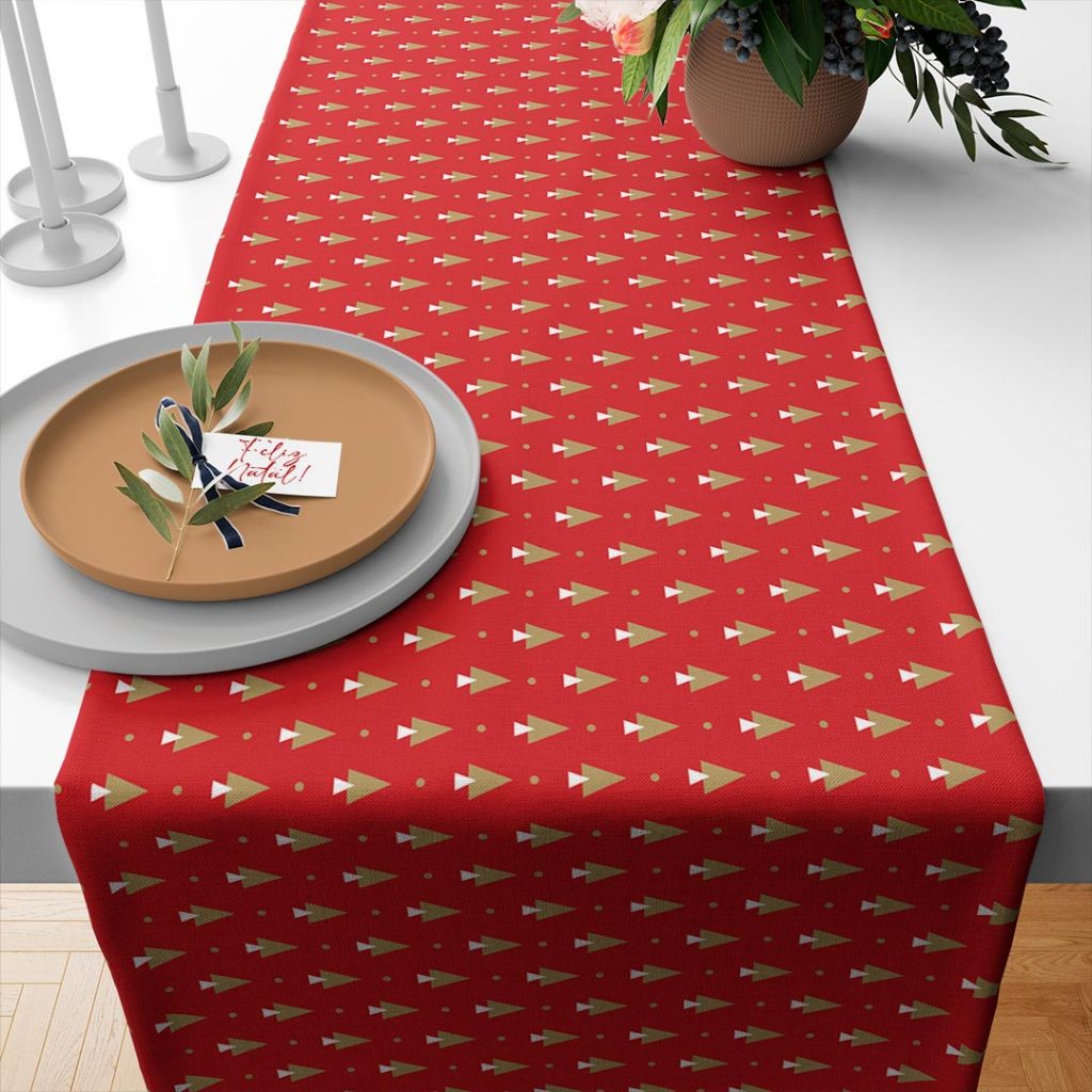 Caminho de Mesa Trilho Passadeira Retangular 4 ou 6 Lugares 1,35x0,40 Decorativa - NATAL REQUINTE VERMELHO PATTERN
