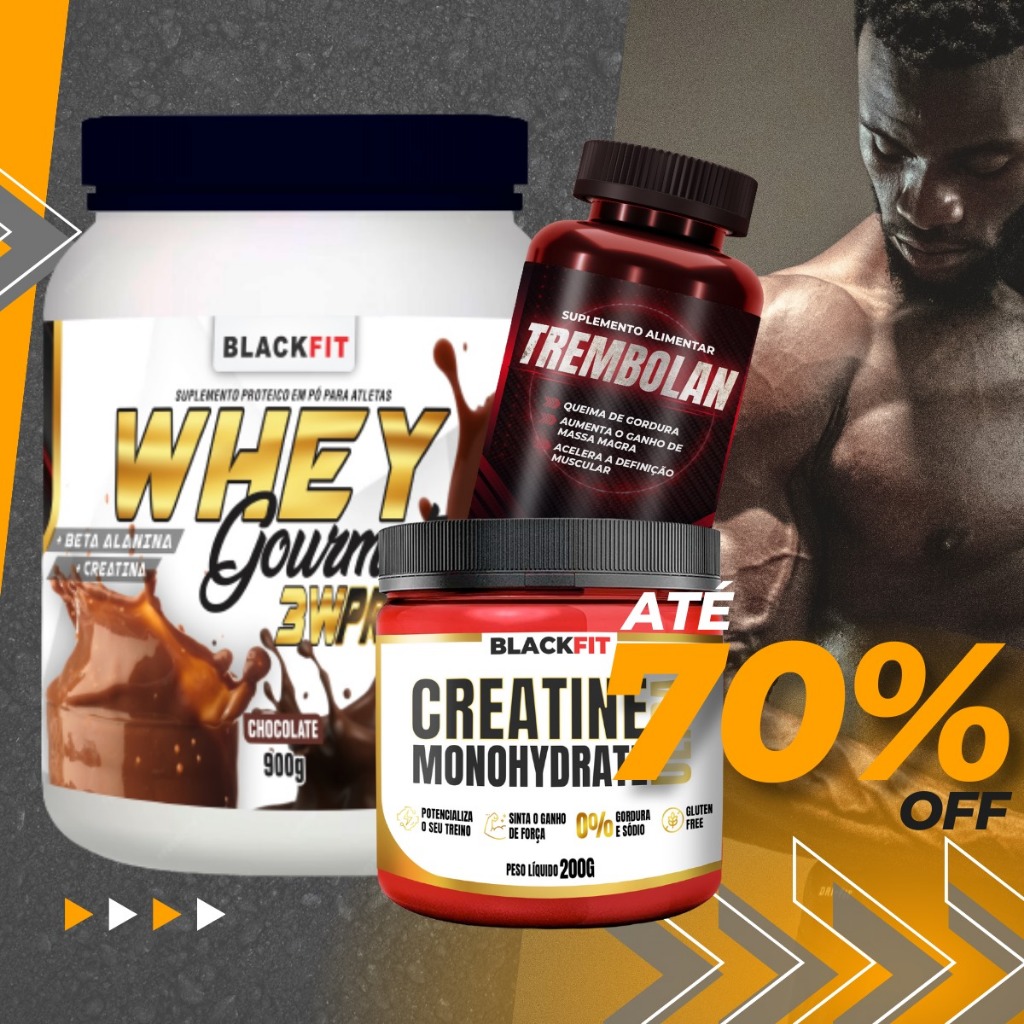 KIT WHEY + TREMBO + CREATINA - Whey Protein Concentrado Original 900g 3 Sabores Frete Grátis Melhor que Max Titanium Growth Pro Fit Gourmet BCAA Creatina Pré Treino Academia