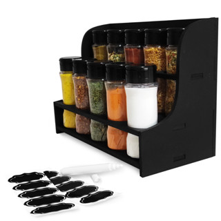 Suporte de Tempero Condimento para Cozinha com 10 Potes Plástico com Caneta e Etiqueta