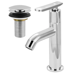 Torneira Banheiro Pia Lavabo Cromada Luxo 1/4 de Volta Abs Bica Média +Valvula Click 7/8 Cromada Abs