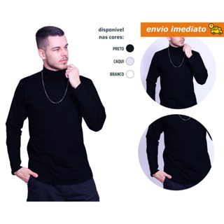 Blusa Camiseta Gola Alta Cacharrel Masculina Manga Longa Malha Lisa Cor Solida