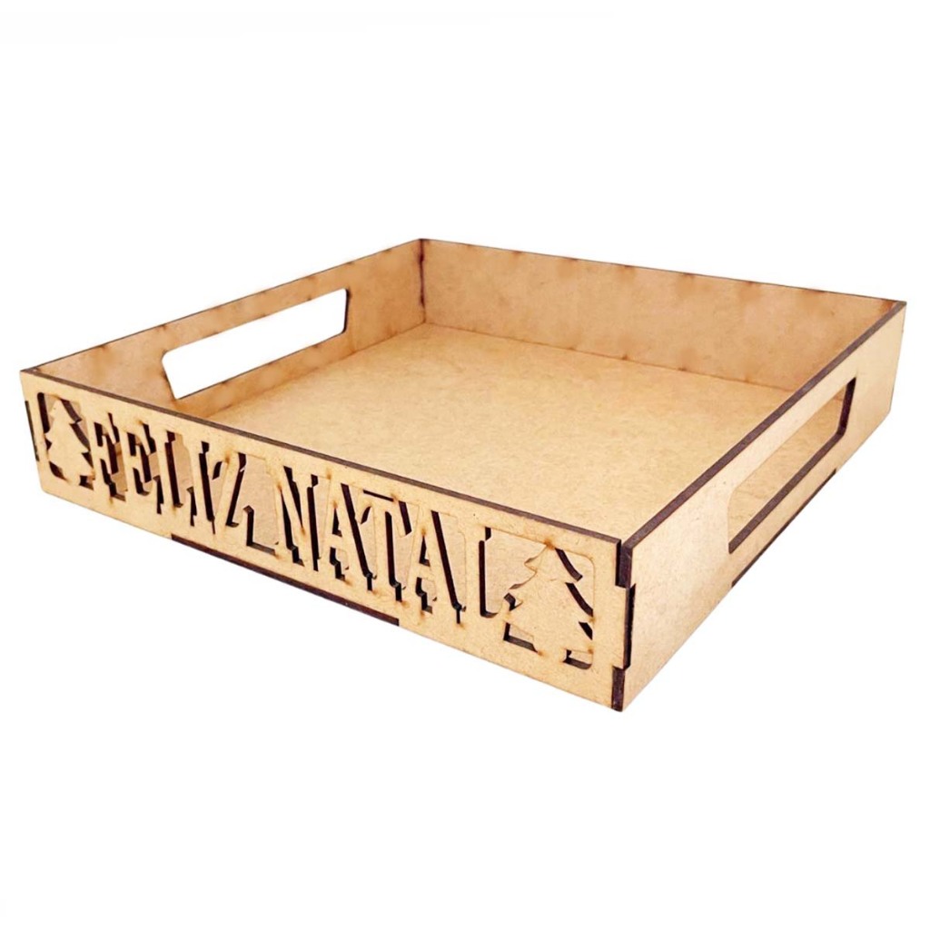 Kit 10 bandeja quadrada 20x20 cm mdf cru decorção feliz natal cestinha chocolate café manhã