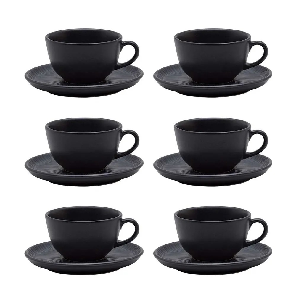 Jogo 6 Xícaras Chá Café Com Pires Flat Ônix Oxford Preto Fosco em Oferta na Shopee