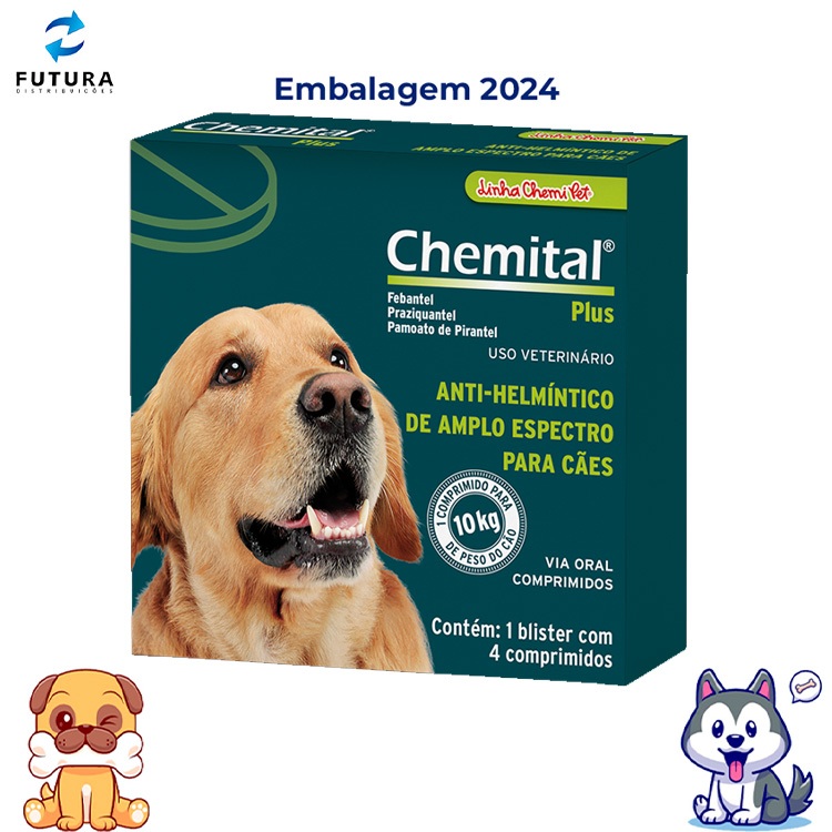 Chemital Plus 4 Comprimidos Cães Saude Animal Vermifugo