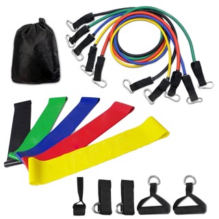 Kit 11 Extensor Elástico Treino Em Casa + Kit 5 Mini Band Fitness Para Exercício Yoga Tre…