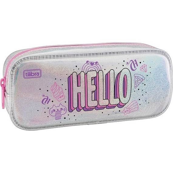 Estojo Escolar Metalizado Rosa Holográfico Capricho Hello Bye Bye - Tilibra
