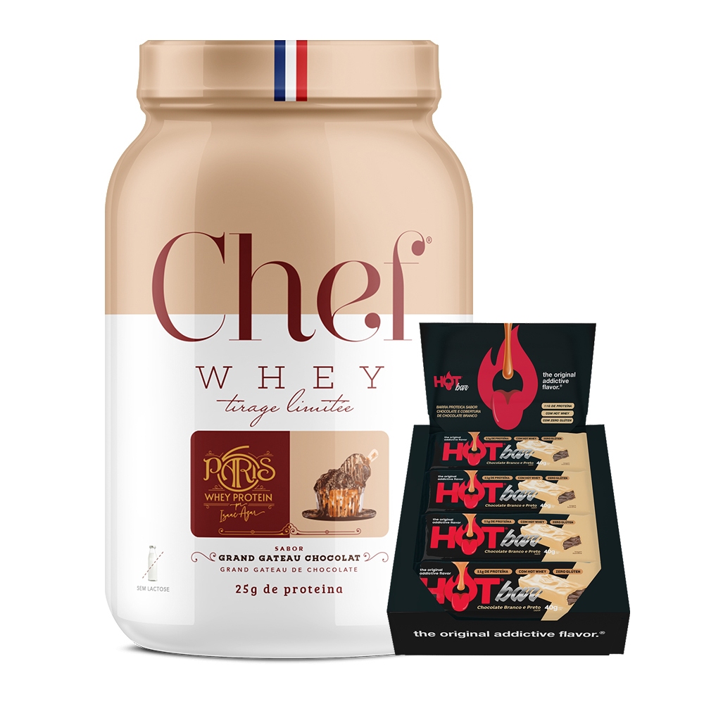 Kit C hef Whey Protein Gourmet 800g-C hef Whey+Barra Proteica Bold H ot Bar Display C/12 Uni-Hot Fit