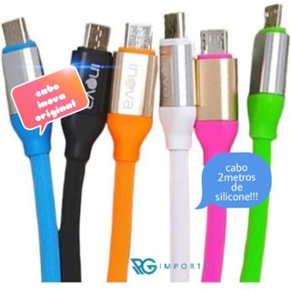 Cabo De Dados celular 2 metros carregamento Inova Emborrachado de silicone colorido 2 metros original tipo c v8 ou iphone ios