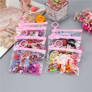 100 Peças Elástico De Cabelo Feminino Saco ziplock de desenho animado