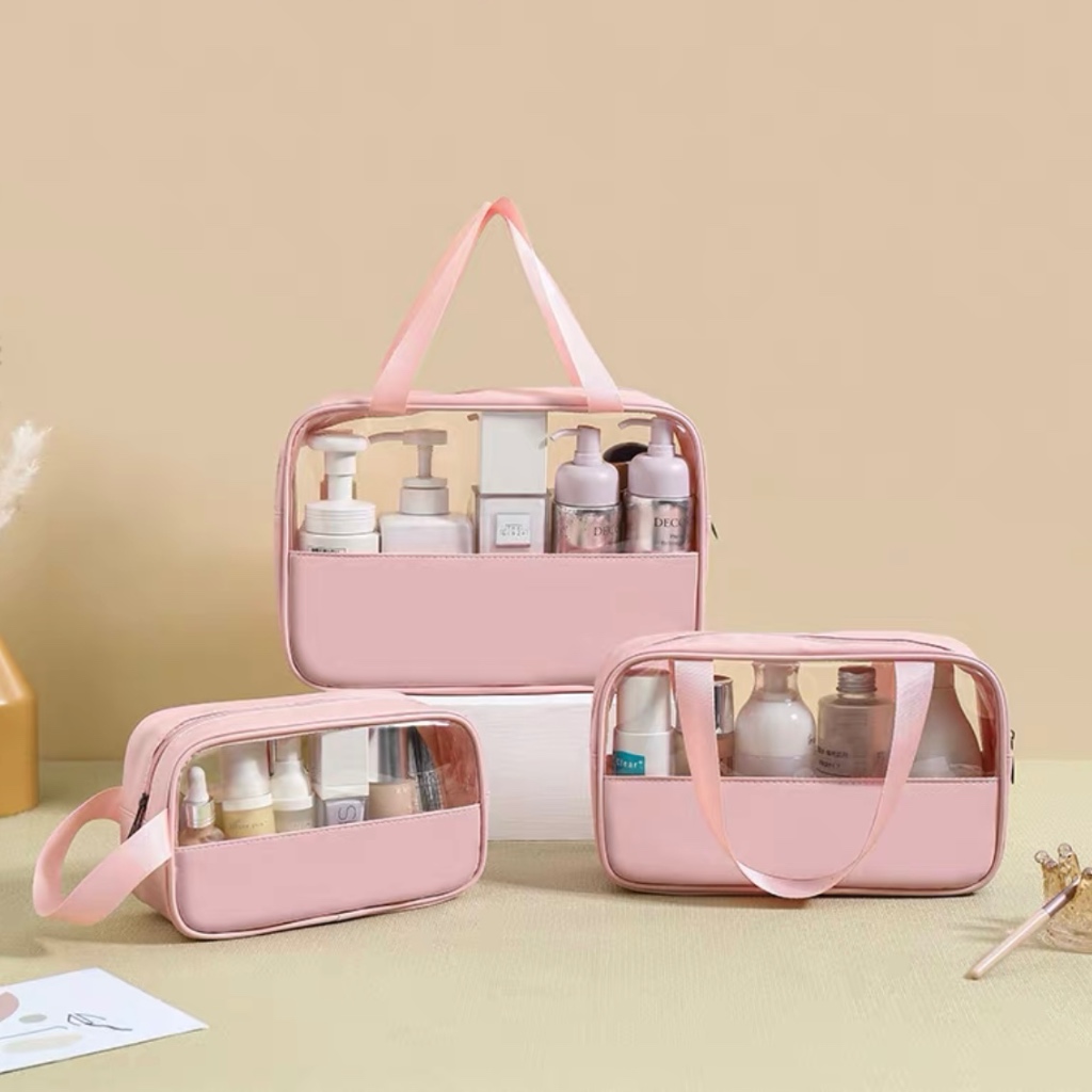 Imagem Kit 3 peças/Necessaire Bolsa Portátil Transparente Para Viagem Cosméticos Produtos De Higiene Pessoal