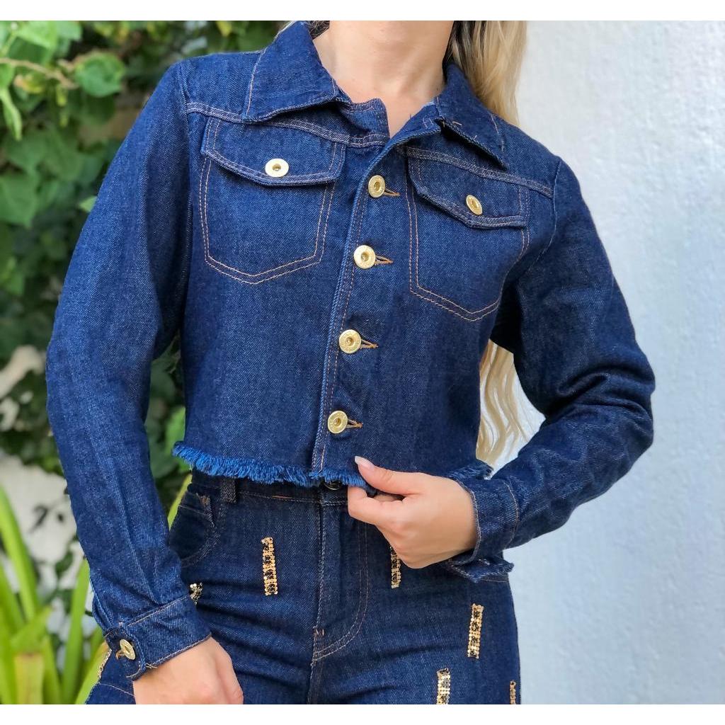 Kit 2 Jaqueta Jeans Feminina cropped Manga cumprida