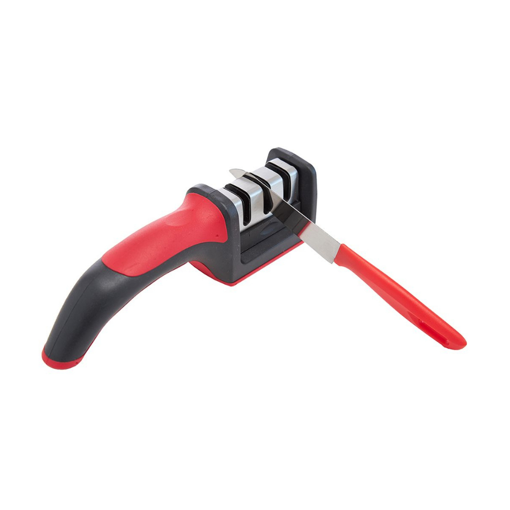 KIT AMOLADOR DE FACA + FACA PARA COZINHA COLORIDA COM CAPA - CORES SORTIDAS