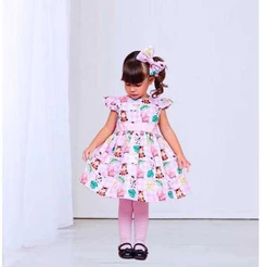 Vestido Infantil Estampa Fazendinha *Acompanha Laço p/ cabelo