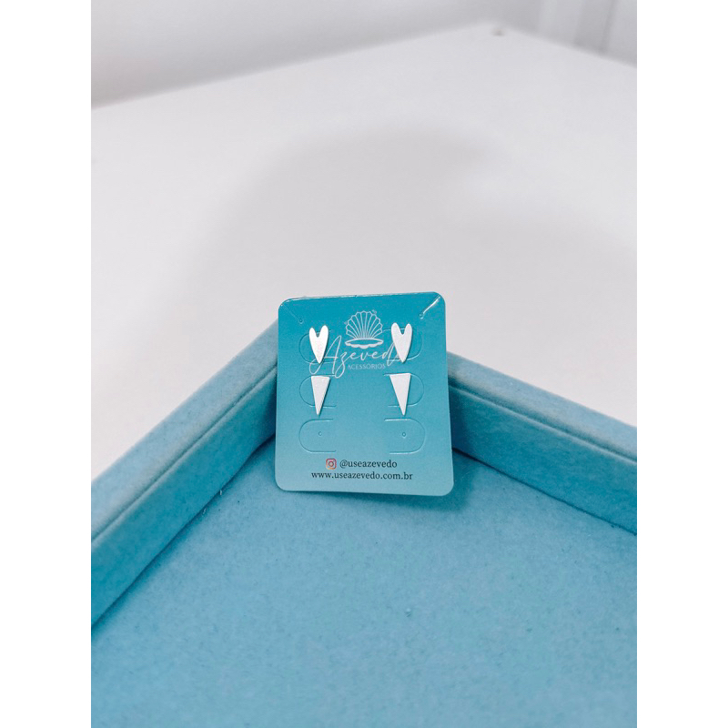 Kit de brincos coração e triângulo banhado à prata 925 em Oferta na Shopee