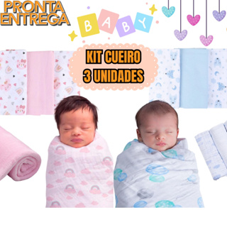 Kit 3 Cueiro Flanelado Estampado 50 x 80 Infantil Enxoval Bebê Menino Menina Rosa E Azul em Oferta na Shopee