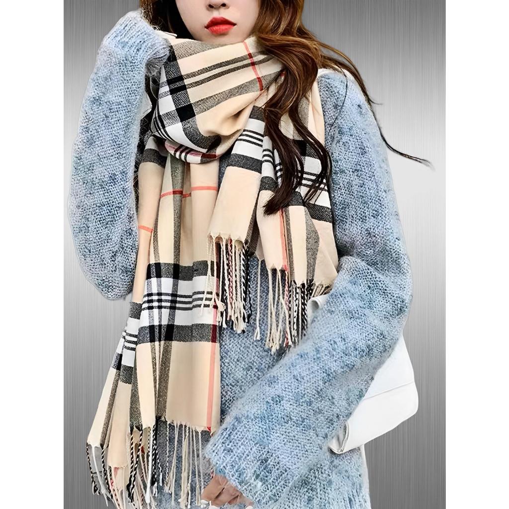 Lenço Cachecol Longo Feminino Xadrez Pashimina Sintética Melhores Presentes Inverno