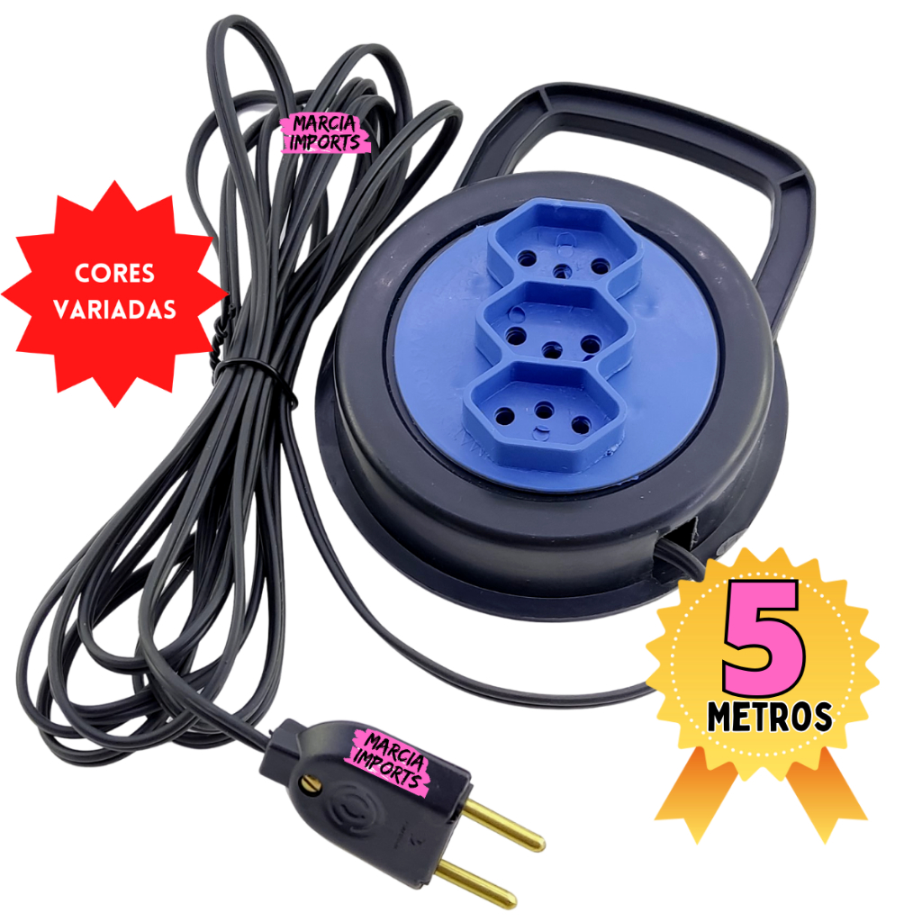 EXTENSÃO ELÉTRICA RETRÁTIL REDONDA 5 METROS PRONTA ENTREGA