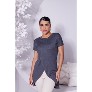 Blusa feminina transpassada mullet alongada vest legging tapa bumbum ocasional t-shirt tendencia fitness