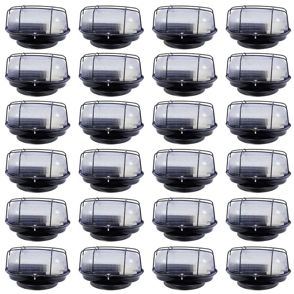 24 Arandelas Luminária Oval Tartaruga Preta Aço Lente Cristal Interior e Exterior