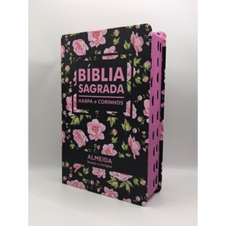 Bíblia Sagrada Tamanho Grande Com Harpa Palavras de Jesus em vermelho Flores Rosa em Oferta na Shopee