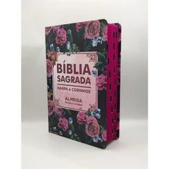Bíblia Sagrada Tamanho Grande Com Harpa Palavras de Jesus em vermelho Rosas