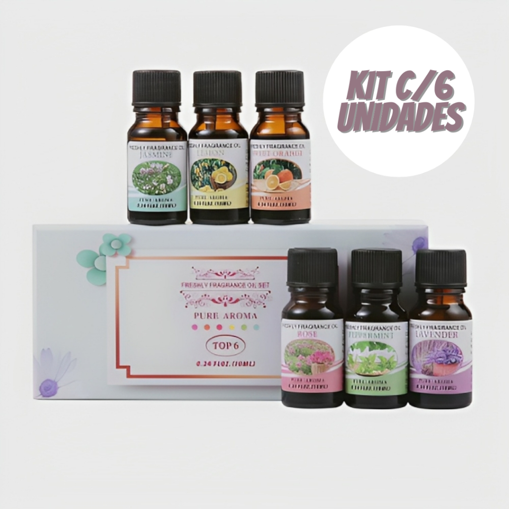 Kit Top 2 / 6 Oleo Essência Pure Aroma para Aromatizador de Ambientes e Difusor 10ml